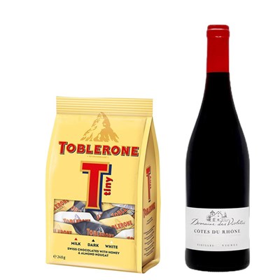 Les Violettes Cotes du Rhone 75cl Red Wine With Toblerone Tinys 248g